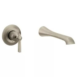 Click here to see Moen WTS921BN Moen Flara Single-Handle Wall-Mount Tub Faucet, Lever Handle, 10in Ultrathin Spout, Temperature Indicator, 8 GPM, Brushed Nickel - WTS921BN