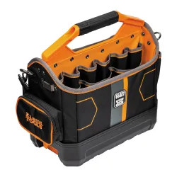 Click here to see Klein 62202MB Klein MODbox Black/Orange Tool Tote with 33 Pockets and Headlamp Bracket, 1680D Ballistic Weave - 62202MB