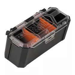 Click here to see Klein 54815MB Klein MODbox Dark Gray Parts Bin Rail Attachment with Clear Lid and Removable Dividers, Snaps Shut - 54815MB