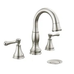 Click here to see Delta 3597-SSPD-DST Delta Cassidy Two-Handle Widespread Pull-Down Deck Mount Stainless Bathroom Faucet, 1.2 GPM, Lever Handle, Diamond Seal Technology, MagnaTite Docking - 3597-SSPD-DST