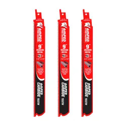 Click here to see Diablo DS0910CFA3 Diablo Steel Demon AMPED 3-Pack 9in x 10 TPI Carbide Reciprocating Saw Blade for Medium Metal Cutting - DS0910CFA3