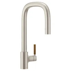 Click here to see Moen S74001SRS Moen Tenon Spot Resist Stainless Single Handle Pull-Down Kitchen Faucet with Four Functions, DuraLock, Swivel Spout, ADA, 1.5 GPM - S74001SRS