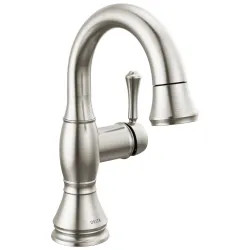 Click here to see Delta 597-SSPD-DST Delta Cassidy Single Handle Pull Down Bathroom Faucet, Diamond Seal, ADA, 1.2 GPM, Stainless - 597-SSPD-DST