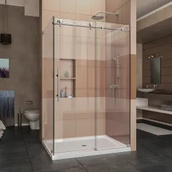 Click here to see Dreamline SHEN-6132481-07 DreamLine Enigma-X 32 SHEN-6132481-07 Fully Frameless Sliding Shower Enclosure, 1/2 in. D x 48 3/8 in. W x 76 in. H, Brushed Stainless Steel
