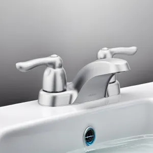 Moen 4925BC Moen 4925BC Chateau Two-Handle Low Arc Centerset Lavatory Faucet with Pop-up Drain, WaterSense, Brushed Chrome