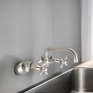 Pioneer 2PM540-BN Pioneer Premium Two-Handle Wall-Mounted Bridge Kitchen Faucet, Brushed Nickel - 2PM540-BN