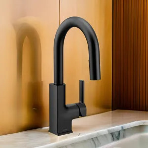 Moen S62308BL Moen STo Single Handle High Arc Pull-Down Bar/Prep Faucet, Matte Black - S62308BL