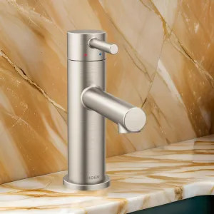 Moen 6190BN Moen Align Single-Handle High-Arc Brushed Nickel Bathroom Faucet with Metal Pop-Up and Red/Blue Indicators, 1.2 GPM, ADA Lever Handle, Single-Hole - 6190BN