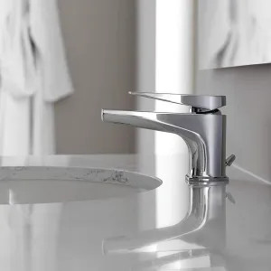 Moen S8001 Moen Via Single-Handle Low Arc Low Profile Chrome Bathroom Faucet with Metal Pop-Up and Red/Blue Indicators, 1.2 GPM, Lever Handle, Single-Hole - S8001