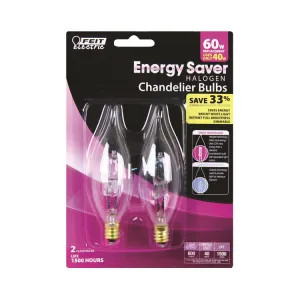 Feit BPQ40CFC/2 Feit Electric BPQ40CFC/2 Dimmable Halogen Lamp, 40 W, 120 V, Flame Tip, Candelabra (E12)