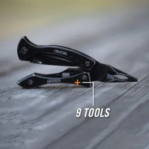 Fiskars 31-001518 Gerber Crucial 8-in-1 Multi-Tool, Strap Cutter, Flat Head Screwdriver, V-Cut Wire Cutters, Half Fine / Half Serrated Blade, Philips Screwdriver, Stainless Steel, Black - 31-001518