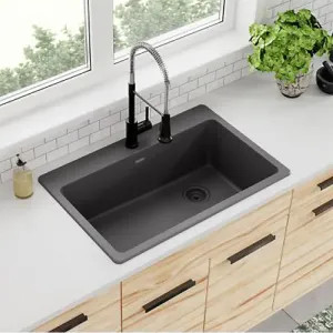 Elkay ELG13322GY0 Elkay Quartz Classic Dust Gray 33in x 22in Single Bowl, Drop In Sink with Rear Right Drain and Mounting Hardware - ELG13322GY0