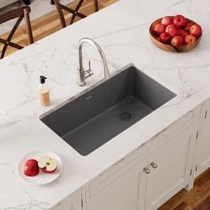 Elkay ELGU13322GY0 Elkay Quartz Classic Dusk Gray 33in x 19in Single Bowl Undermount Kitchen Sink with Rear Right Drain - ELGU13322GY0