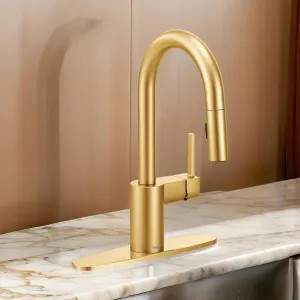 Moen 5965BG Moen Align Single-Handle High Arc Pull-Down Bar/Prep Faucet, 1.5 GPM, Reflex, Power Clean, Duralock, Brushed Gold - 5965BG