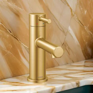 Moen 6190BG Moen Align Single-Handle High-Arc Brushed Gold Bathroom Faucet with Metal Pop-Up and Red/Blue Indicators, 1.2 GPM, ADA Lever Handle, Single-Hole - 6190BG