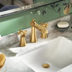 Moen TS6985BG Moen Flara Two-Handle Widespread Brushed Gold Bathroom Faucet with Cross Handles, 1.2 GPM, 60 PSI, WaterSense, Three-Holes - TS6985BG