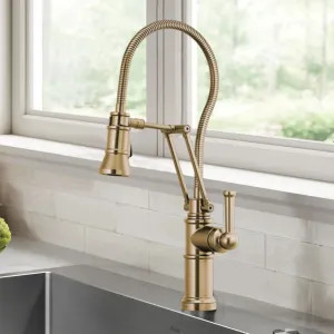 Brizo 63125LF-GL Brizo Artesso Single-Handle Articulating Kitchen Faucet w/ Finished Hose, 2-Function Sprayer, MagneDock, 1.8 GPM, Brilliance Luxe Gold - 63125LF-GL