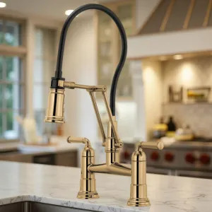 Brizo 62274LF-PG Brizo Rook Two-Handle Widespread Articulating Bridge Kitchen Sink Faucet, 1.8 GPM, Brilliance Polished Gold - 62274LF-PG