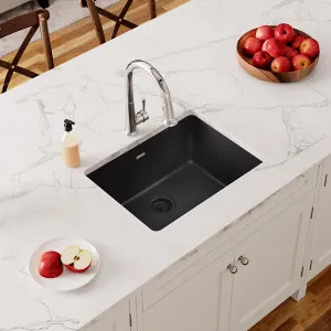 Elkay ELGU2522BK0 Elkay Quartz Classic Black 25in x 18in Undermount Single Bowl Kitchen Sink  with Rear Center Drain - ELGU2522BK0
