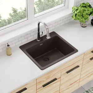 Elkay ELG2522MC0 Elkay Quartz Classic Mocha 25in x 22in x 9-1/2in Single Single Bowl Drop-in Sink with Rear Center Drain - ELG2522MC0