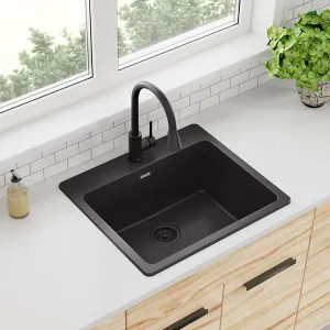 Elkay ELG2522BK0 Elkay Quartz Classic Black 25in x 22in x 9-1/2in Single Single Bowl Drop-in Sink with Rear Center Drain - ELG2522BK0
