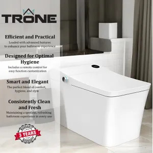 Trone Plumbing STCH Trone Tahum Smart Bidet Toilet Combo with Toe Touch Sensor, Auto-Open/Close, Digital Display, Heated Seat, Night Light, Auto-Flush, 1.28 GPF, White - STCH