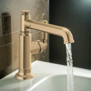 Brizo 65076LF-GL-ECO Brizo Invari Single-Handle Deck-Mount Brilliance Luxe Gold Bathroom Faucet, 1.2 GPM, Single-Hole, Ceramic Cartridge - 65076LF-GL-ECO