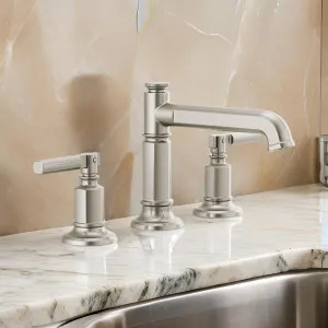 Brizo 65377LF-NKLHP Brizo Invari Two-Handle Widespread Brilliance Luxe Nickel Bathroom Faucet with Metal Pop-Up, Column Spout, 1.5 GPM, Three-Hole, Less Handles - 65377LF-NKLHP