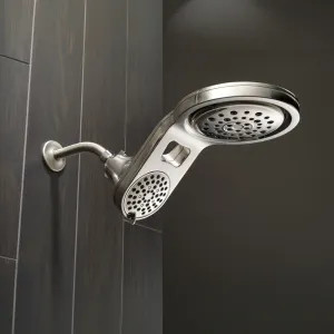 Delta 58580-SS-PK Delta 1.75 GPM 5-Setting Two-In-One Raincan Showerhead and Fixed Combo Shower, WaterSense Certified, Touch-Clean Nozzles, Brilliance Stainless - 58580-SS-PK
