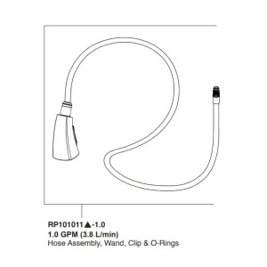 Peerless RP101011SS-1.0 Peerless Parkwood Stainless Hose Assembly, Wand, Clip, and O-Ring Replacement Part For P7935LF Kitchen Faucet, 1.0 GPM - RP101011SS-1.0