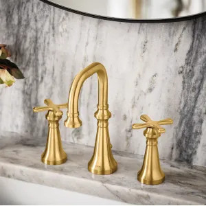 Moen TS44103BG Moen Colinet Two-Handle Widespread Lavatory Faucet, 1.2 GPM, Cross Handles, WaterSense, Brushed Gold - TS44103BG