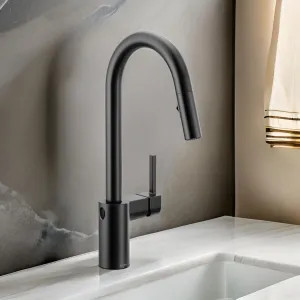 Moen 7565EWBL Moen Align Single Handle High-Arc Pull-Down Kitchen Faucet w/ MotionSense Wave, Matte Black - 7565EWBL