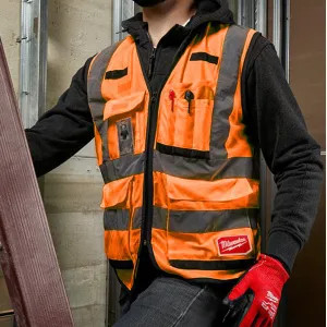 Milwaukee 48-73-5094 Milwaukee 4XL/5XL (CSA) Class 2 High Visibility Orange Performance Safety Vest with 15 Pockets - 48-73-5094