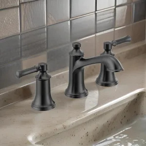 Moen T68085BL Moen Dartmoor Two-Handle Widespread Matte Black Bathroom Faucet, 1.2 GPM, 60 PSI, WaterSense, Lever Handles, Three-Holes - T6805BL