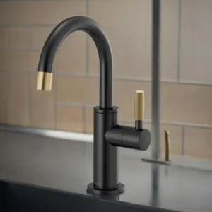 Brizo 61343LF-C-BLGL Brizo Litze Single-Handle Beverage Faucet with Arc Spout and Knurled Handle, Diamond Seal Technology, 1.5 GPM, Matte Black/Brilliance Luxe Gold - 61343LF-C-BLGL
