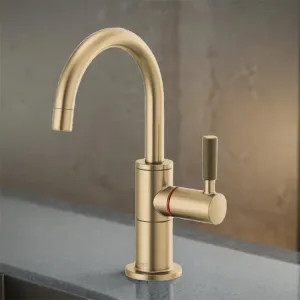 Brizo 61343LF-H-GL Brizo Litze Instant Hot Water Faucet with Arc Spout and Knurled Handle, 1.0 GPM, Brilliance Luxe Gold - 61343LF-H-GL