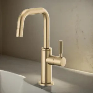 Brizo 61353LF-C-GL Brizo Litze Single-Handle Beverage Faucet with Square Spout and Knurled Handle, Diamond Seal Technology, 1.5 GPM, Brilliance Luxe Gold - 61353LF-C-GL