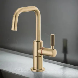 Brizo 61353LF-H-GL Brizo Litze Instant Hot Water Faucet with Square Spout and Knurled Handle, 1.0 GPM, Brilliance Luxe Gold - 61353LF-H-GL