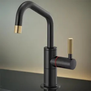 Brizo 61363LF-H-BLGL Brizo Litze Instant Hot Water Faucet with Angled Spout and Knurled Handle, 1.0 GPM, Matte Black/Brilliance Luxe Gold - 61363LF-H-BLGL
