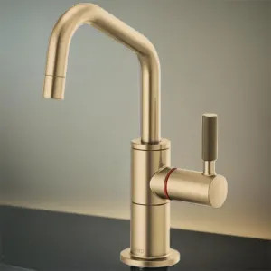 Brizo 61363LF-H-GL Brizo Litze Brilliance Luxe Gold Instant Hot Water Faucet with Angled Spout and Knurled Handle, 1.0 GPM, Brilliance Luxe Gold - 61363LF-H-GL