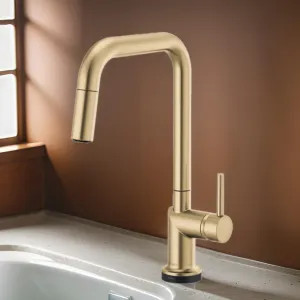 Brizo 64065LF-GLLHP Brizo Odin SmartTouch Pull-Down Kitchen Faucet with Square Swivel Spout, MagneDock, Two Function, 1.8 GPM, Brilliance Luxe Gold - 64065LF-GLLHP