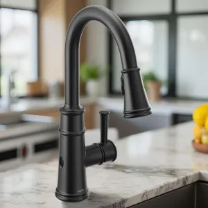 Moen 7260EWBL Moen Belfield Single-Handle High Arc Pull-Down Kitchen Faucet w/ MotionSense Wave, 1.5 GPM, Matte Black - 7260EWBL