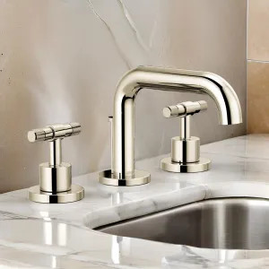 Brizo 65334LF-PNLHP-ECO Brizo Litze Two-Handle Widespread Brilliance Polished Nickel Bathroom Faucet with Metal Pop-Up, Low Arc, 1.2 GPM, Three-Hole, Less Handles - 65334LF-PNLHP-ECO