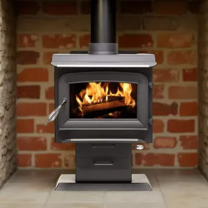  AW1120E-P Ashley Hearth Pedestal Wood Stove, 1,200 Sq Ft, 68,000 BTU, EPA, Steel, Black - AW1120E-P