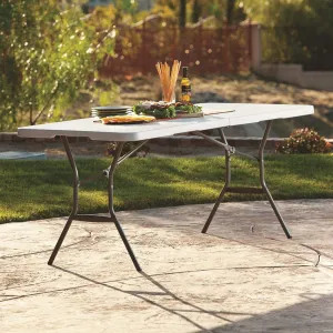  5011 Lifetime 6' Light Commercial Fold-In-Half Polyethylene Table, White Granite - 5011