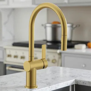 Moen 7622BG Moen Cia Single-Handle High Arc Pull-Down Kitchen Faucet, 1.5 GPM, Brushed Gold - 7622BG
