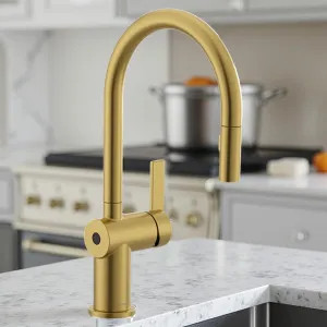 Moen 7622EWBG Moen Cia Single-Handle High-Arc Pull-Down Kitchen Faucet w/ MotionSense Wave, 1.5 GPM, Brushed Gold - 7622EWBG