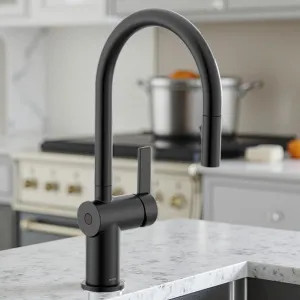 Moen 7622EWBL Moen Cia Single-Handle High-Arc Pull-Down Kitchen Faucet w/ MotionSense Wave, 1.5 GPM, Matte Black - 7622EWBL