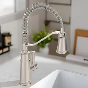 Moen 5927SRS Moen Belfield Single-Handle High Arc Pre-Rinse Spring Pulldown Kitchen Faucet, 1.5 GPM, Spot Resist Stainless - 5927SRS