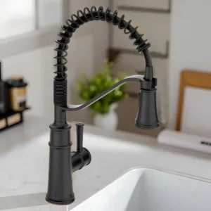 Moen 5927BL Moen Belfield Single-Handle High Arc Pre-Rinse Spring Pulldown Kitchen Faucet, 1.5 GPM, Matte Black - 5927BL